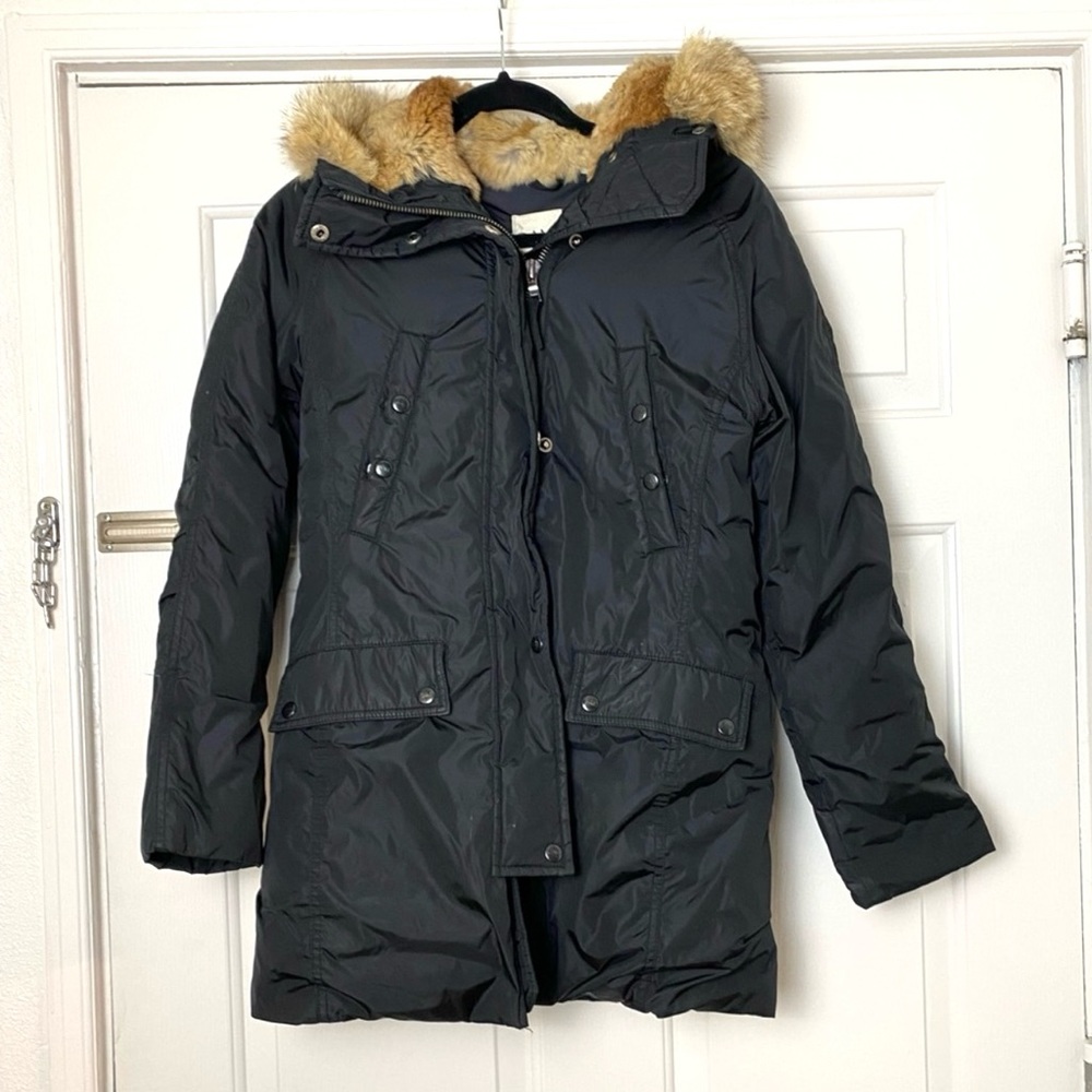 SAM. New York Black Parka Puffer Coat with Fur Trimmed Hoodie in Size XS